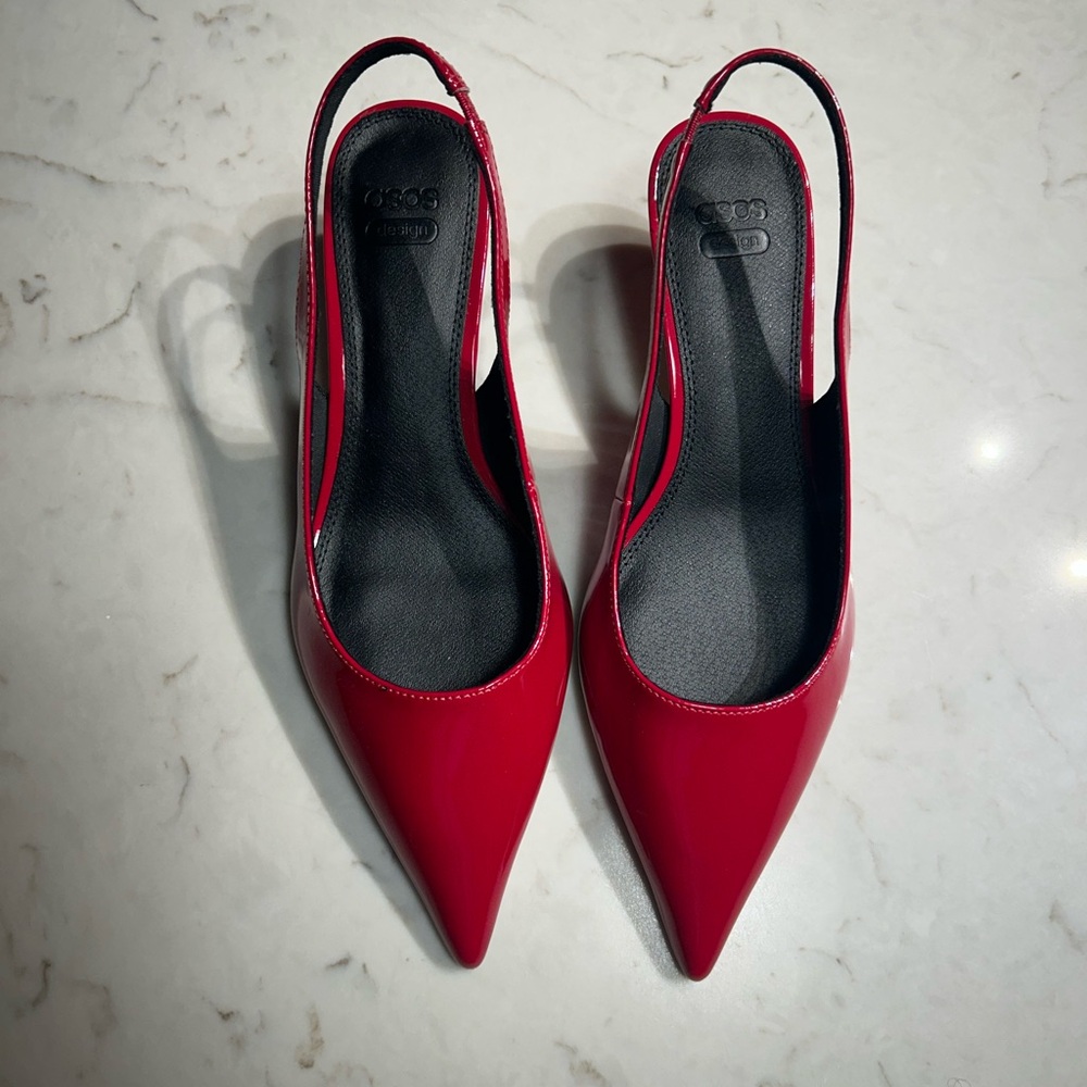 ASOS Design Red Slingback Kitten Heels